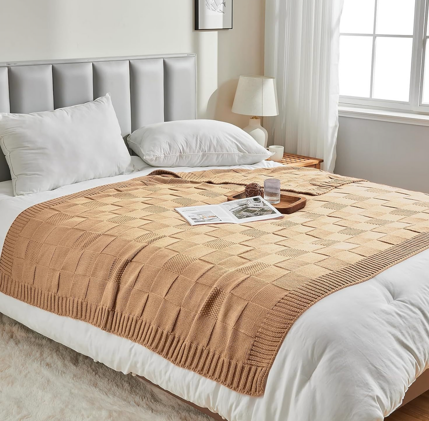 Geometric Patchwork Knit Throw – 7 Colours